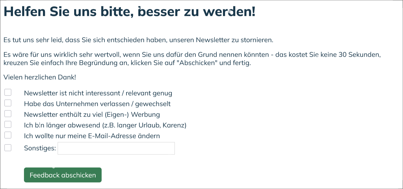 Fragen Sie Ihre Empfänger einfach, warum sie sich abgemeldet haben!