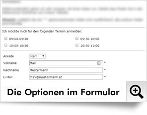 In dem Formular stehen nun die Auswahl-Möglichkeiten zur Verfügung.