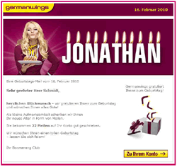 Germanwings verschickt personalisierte Geburtstags-Grüße per E-Mail -- in 2 Varianten.